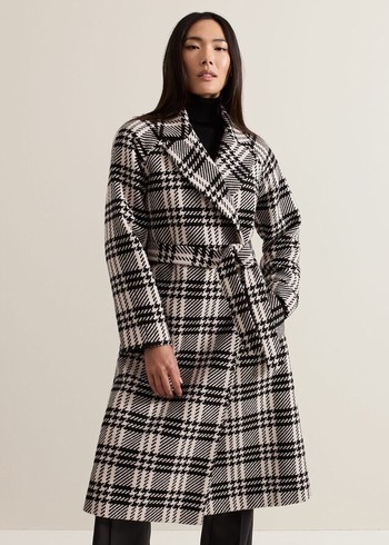 Phase Eight Cassie Check Wool Coats Black/White Canada | SDQOAH-193